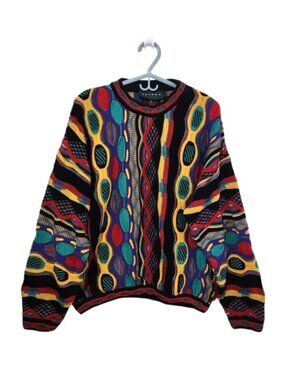 Vtg 90s Tundra Canada Pullover Sweater 3D Knit Coogi- Style Cosby Biggie